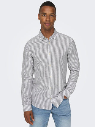 ONLY&SONS CAMICIA IN LINO A RIGHE CAIDEN 22026601 DKN