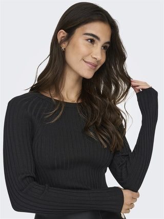 ONLY MAGLIONE CROP MEDDI LONG SLEEVES O-NECK DONNA 15280060 BLK