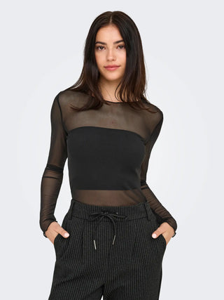 JACQUELINE DE YONG ELSA T-SHIRT IN RETE DONNA 15354045 BLK