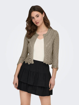 JACQUELINE DE YONG CARDIGAN SUN 3/4 CROPPED SENZA BOTTONI TRAFORATO DONNA 15184486 SPT