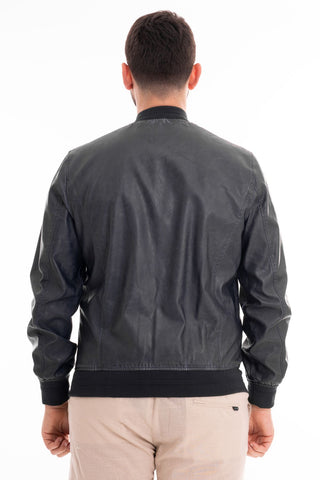 MARKUP BOMBER JACKET IN GARMENT-DYED ECO-LEATHER MK694029 BLUE