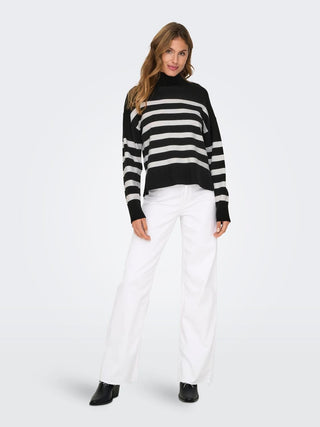ONLY BARI LONG SLEEVE HIGH NECK SWEATER (BLACK-CLOUD DANCER) WOMEN 15283109 BKC
