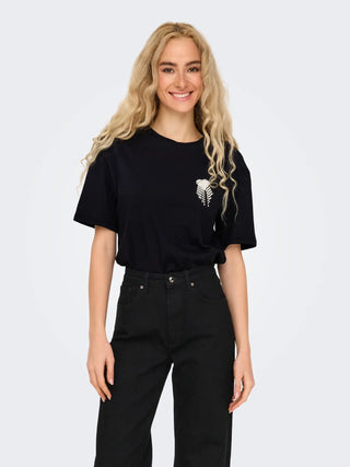ONLY T-SHIRT VITA MANICA CORTA CON DIAMANTINI DONNA 15343769 BLK