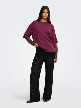 ONLY T-SHIRT TAHLIA CON MANICA IN PIZZO 15381333 FIG