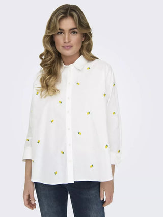 ONLY CAMICIA NEW LINA MANICA LUNGA CON LIMONI DONNA (Bright White LEMON) 15283743 BWN