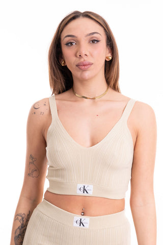 CALVIN KLEIN JEANS BRALETTE WOVEN LABEL SWEATER DONNA J223152 LFU