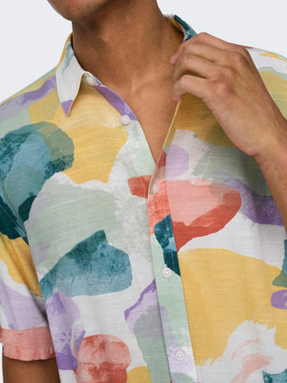 ONLY&SONS CAMICIA IN LINO BUD LIFE SHORT SLEEVE 22028390 LMN