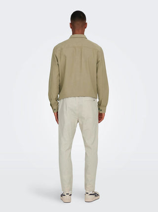 ONLY&SONS LINUS CROP PANTALONI IN LINO CON LACCI UOMO (COL:SILVER LINING 22024966 SVL