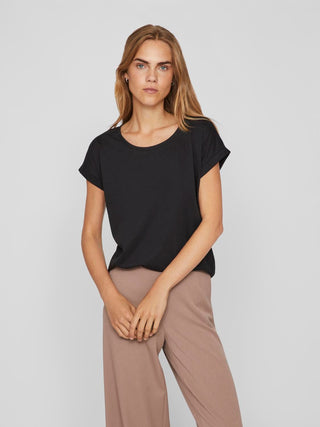 VILA WOMEN'S DREAMERS SHORT SLEEVE T-SHIRT 14083083 BLK