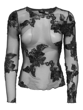 JACQUELINE DE YONG CASABLANCA T-SHIRT VELATA MANICA LUNGA CON MOTIVI FLOREALI 15379869 BLK