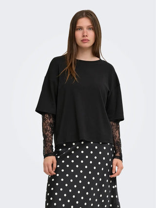 ONLY T-SHIRT TAHLIA CON MANICA IN PIZZO 15381333 BLK