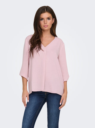 JACQUELINE DE YONG WOMEN'S DIVYE MAICA 3/4 V-NECK T-SHIRT (BLEACHED MAUVE) 15226911 BCM