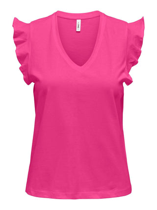 ONLY T-SHIRT MAY LIFE SHORT SLEEVE FRILL V-NECK DONNA 15252469 RPR
