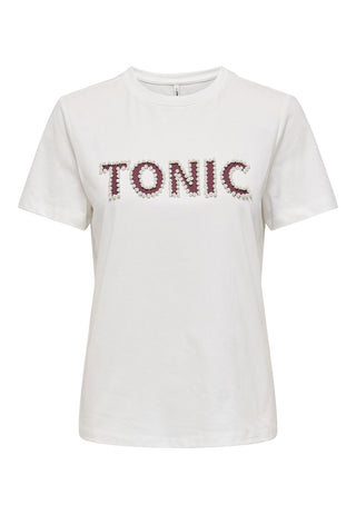 ONLY MOJITAS T-SHIRT CON SCRITTA TONIC E STRASS DONNA 15357863 CLD