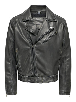 ONLY&amp;SONS DRAGON LEATHER JACKET WITH HEART SIDE POCKET MEN 22030866 BLK