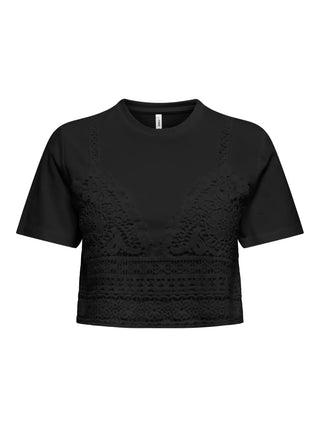 ONLY BETSY T-SHIRT CON DETTAGLIO TOP IN PIZZO 15346327 BLK
