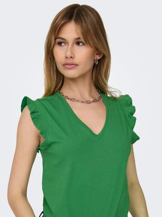 ONLY T-SHIRT MAY LIFE SHORT SLEEVE FRILL V-NECK DONNA 15252469 GRB