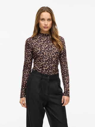 VILA LEOA T-SHIRT A MANICA LUNGA CON COLLO ALTO FANTASIA LEOPARDATA DONNA 14066134 NLO