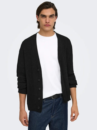 ONLY&SONS ROME CARDIGAN CON SCOLLO A V 22038910 BLK