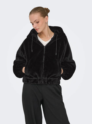 JACQUELINE DE YONG OLA GIUBBOTTO IN ECOPELLICCIA CON CAPPUCCCIO 15359329 BLK