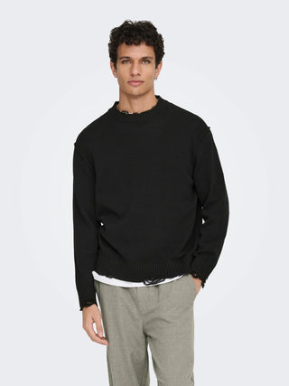 ONLY&SONS TUNE MAGLIONE CON ROTTURE RELAXED FIT 22034238 BLK