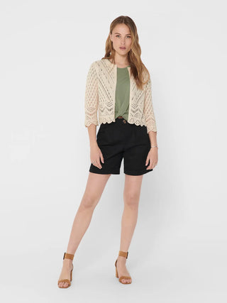 JACQUELINE DE YONG CARDIGAN SUN 3/4 CROPPED WITHOUT BUTTONS PERFORATED WOMEN (TAPIOCA) 15184486 TPC