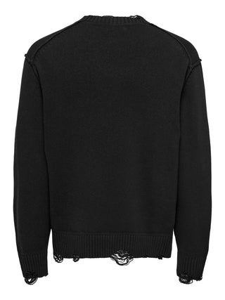 ONLY&SONS TUNE MAGLIONE CON ROTTURE RELAXED FIT 22034238 BLK