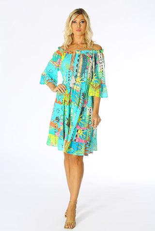 POSITANO BY JEAN PAUL ABITO S.GALLO MINI COTONE MEZZA MANICA FANTASIA 31546 TURCHESE