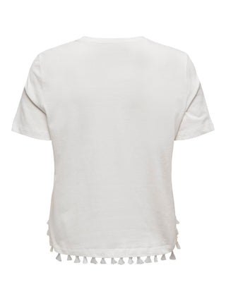 ONLY T-SHIRT FILIPPA LIFE SHORT SLEEVE TASSEL WOMEN 15211681 WHT
