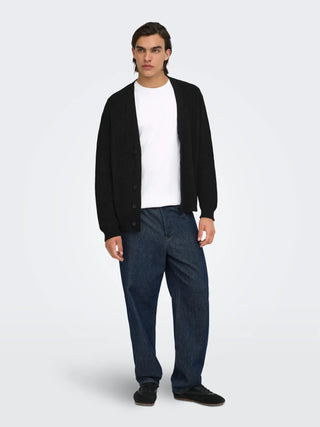 ONLY&SONS ROME CARDIGAN CON SCOLLO A V 22038910 BLK