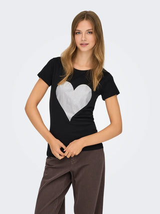 JACQUELINE DE YONG T-SHIRT CON CUORE E BRILLANTINI 15366184 BLK