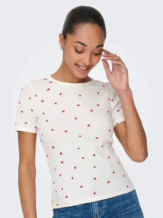 JACQUELINE DE YONG SOFIA T-SHIRTI A COSTINE CON CUORICINI 15336793 CLD