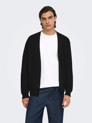 ONLY&SONS ROME CARDIGAN CON SCOLLO A V 22038910 BLK