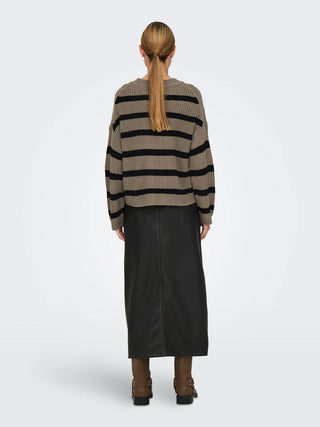 JACQUELINE DE YONG JUSTY STRIPED CREW NECK SWEATER WOMEN (WALNUT BLACK) 15264902 WLT