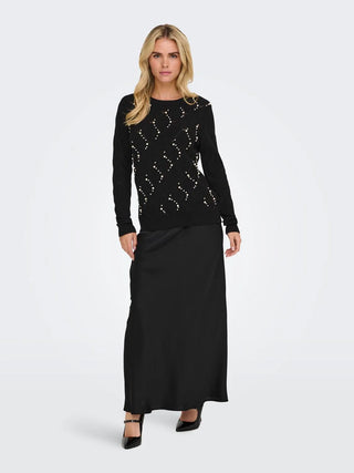ONLY LIANA CREW NECK SWEATER WITH BEADS WOMEN 15324269 BLK