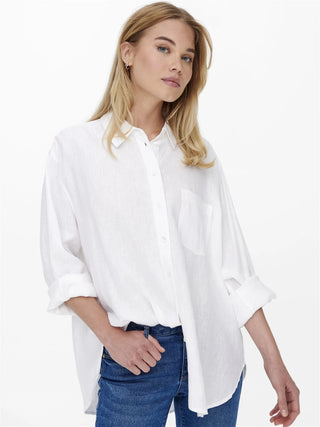 WOMEN'S ONLY LINEN SHIRT TOKYO LONG SLEEVE BLEND 15259585 BGW