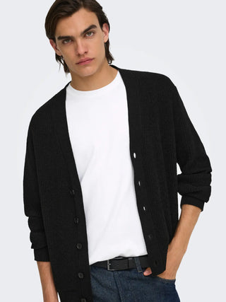 ONLY&SONS ROME CARDIGAN CON SCOLLO A V 22038910 BLK