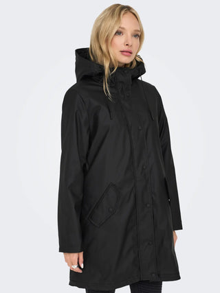 ONLY SALLY GIUBBOTTO IMPERMEABILE LUNGO IN WOVEN CON CAPPUCCIO DONNA 15206116 BLK