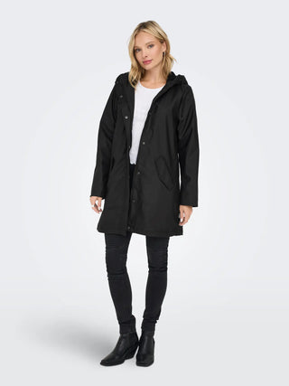 ONLY SALLY GIUBBOTTO IMPERMEABILE LUNGO IN WOVEN CON CAPPUCCIO DONNA 15206116 BLK