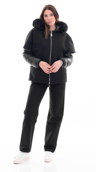 MARKUP GIUBBOTTO PANNO E PIUMA PERLATO CON PELLICCIA DONNA MW764050 NER