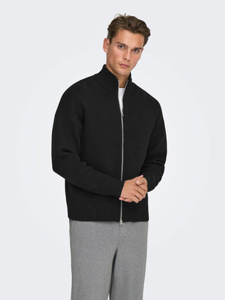ONLY&SONS CARDIGAN BLAKE A COLLO ALTO CON ZIP 22035808 BLK
