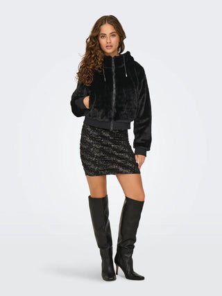 ONLY GIUBBOTTO VENICE IN PILE CON CAPPUCCIO  E ZIP DONNA 15322127 BLK