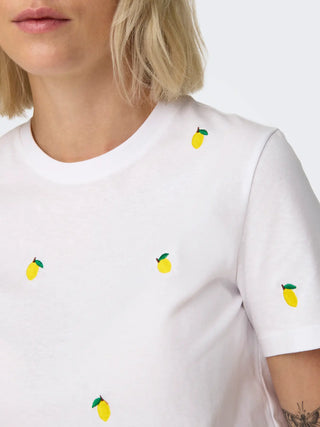 ONLY KETTY T-SHIRT CON LIMONI RICAMATI 15288473 BWT