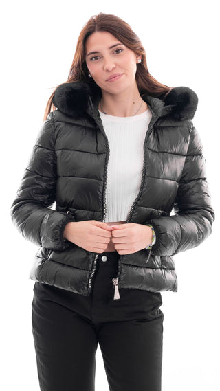MARKUP GIUBBOTTO PANNO E PIUMA PERLATO CON PELLICCIA DONNA MW764050 NER