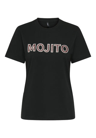 ONLY MOJITAS T-SHIRT CON SCRITTA FRONTALE E STRASS DONNA 15357863 BLK