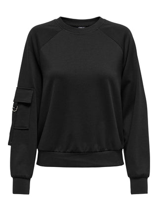 ONLY CORINNE CREW NECK SWEATSHIRT WITH SLEEVE POCKET WOMEN 15326725 BLK