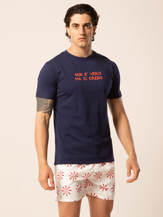 LORD PARTENOPEI T-SHIRT WITH POCKET RED HORNS FANTASY TM24-HORN