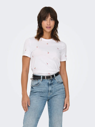 ONLY KETTY T-SHIRT CON CILIEGA RICAMATE 15288473 BCH