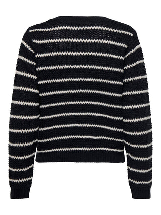 JACQUELINE DE YONG ELLEN NECK STRIPE V-NECK SWEATER WOMEN 15328337 BLK