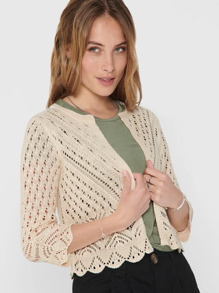JACQUELINE DE YONG CARDIGAN SUN 3/4 CROPPED WITHOUT BUTTONS PERFORATED WOMEN (TAPIOCA) 15184486 TPC